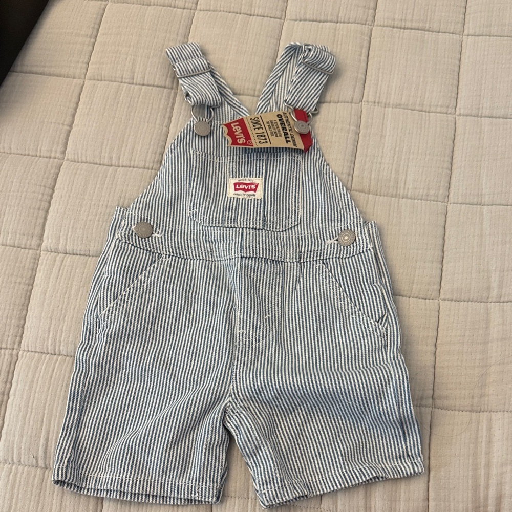 Levi's Kids Blue and White Striped Overalls